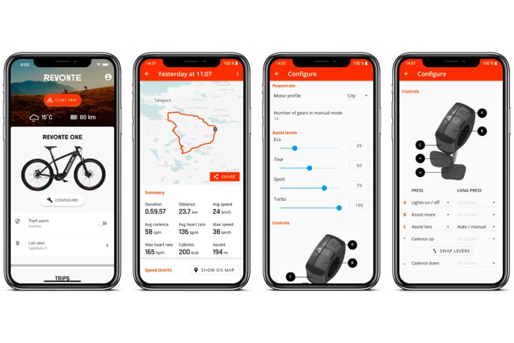 App of the Revonte drive for e-bikes