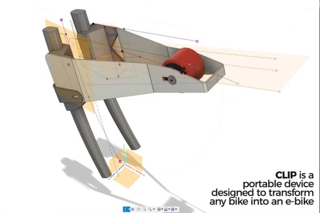 Rendering of the technical design of the Clip retrofit kit for e-bikes