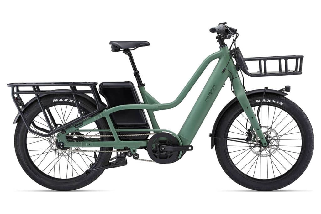 Momentum PakYak E+ e-cargo bike in Patina Green