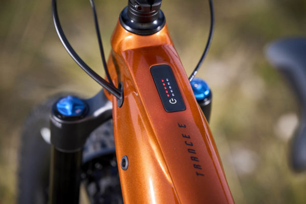 RideControl GO control unit on the top tube of the Giant Trance X E+ ebike