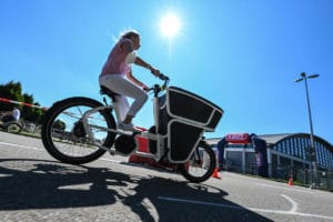 Riding an e-cargo bike at Eurobike 2021