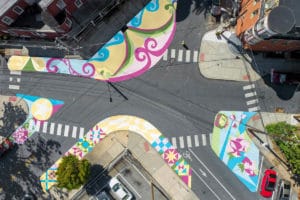 Painted crossroads in the city of Lancaster in the USA