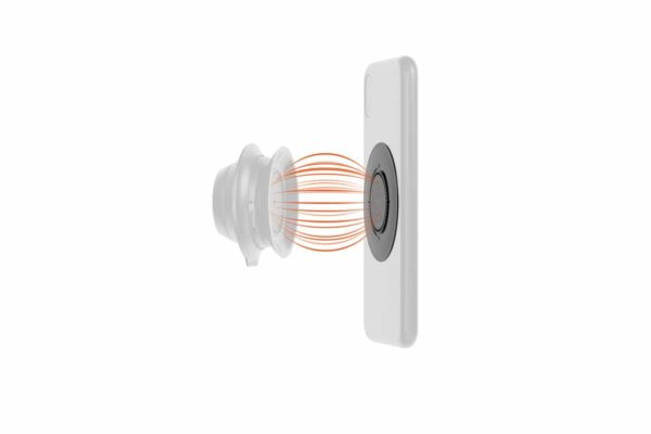 Diagram explaining the magnetic force of the Vacuum Uni Phone Patch mount from Fidlock for smartphones