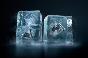 Car keys frozen in ice blocks