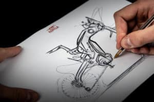 Sketch in the design process of the Moto Parilla Tricolore ebike