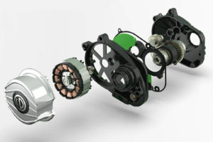 Pendix gDrive mid-mounted motor for ebikes in exploded view