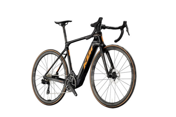 KTM Macina Revelator SX Prime e-road bike with angled view from the front