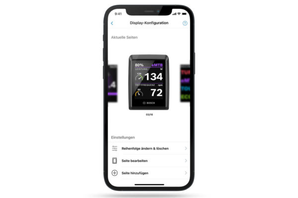 Menu item for configuring the display in the eBike Flow app for e-bikes with Bosch Smart System