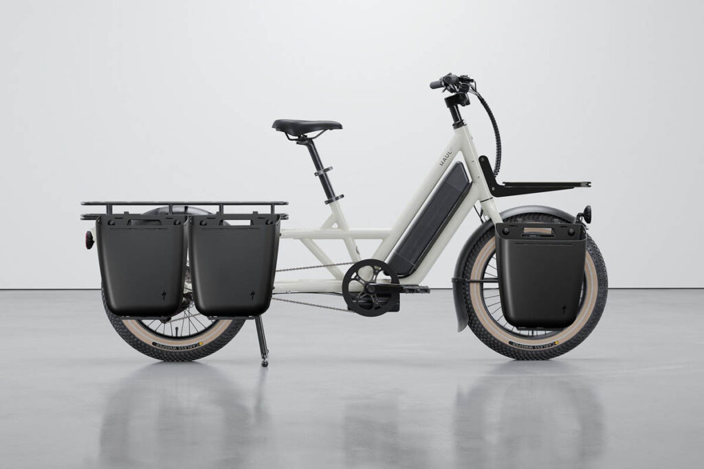 Specialized Globe Haul LT e-cargo bike featuring six large baskets called Coolcave