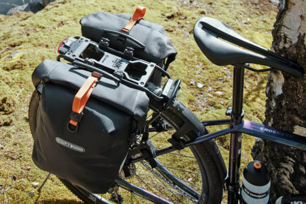 Two large side panniers mounted on the SKS Infinity Universal rear carrier