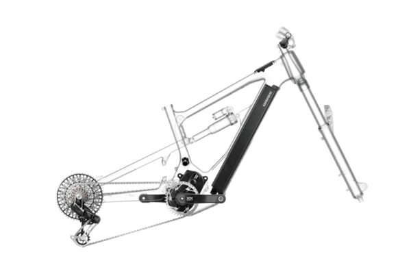 Components of the Sram Eagle Powertrain ebike drive shown as a system