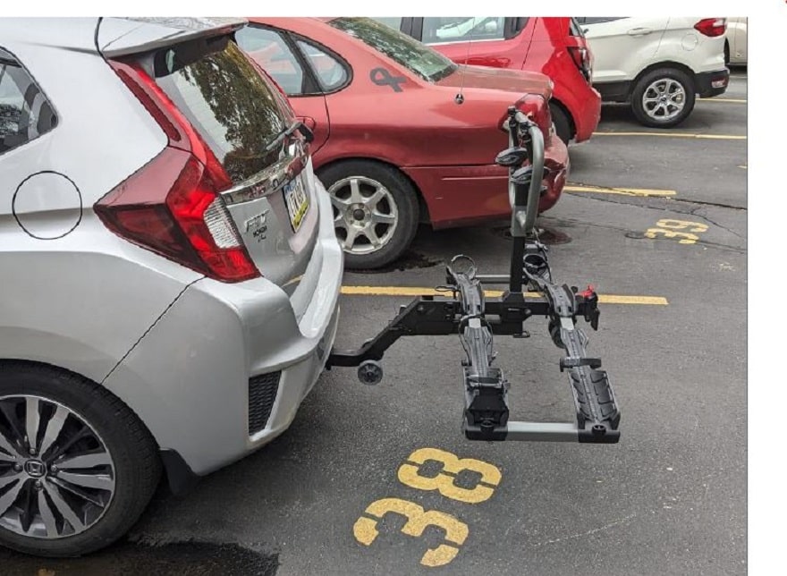 Bike carrier probably exceeding legal limits of 3/10 of car lenght