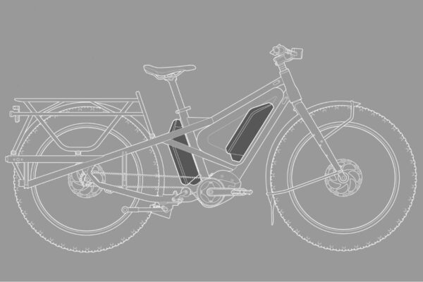 Mounting locations for the two frame batteries on the Tern Orox ebike