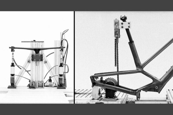 Frame and handlebars of the Orbea Diem ebike during tests on test benches