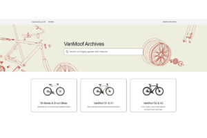 Screenshot of the Vanmoof archive website with repair and assembly instructions for older models