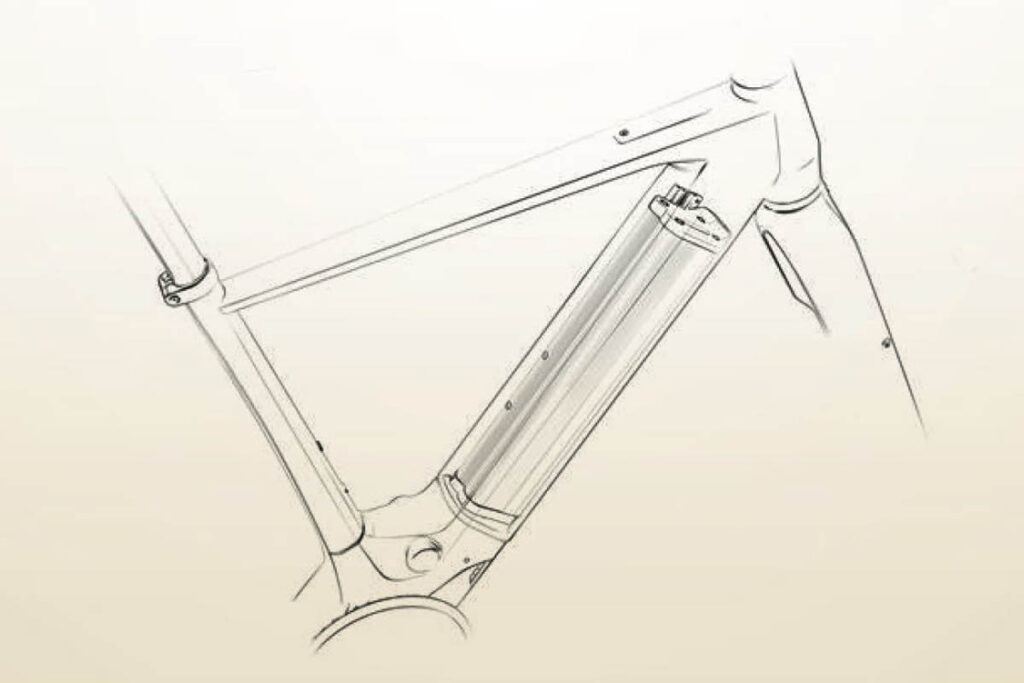 Technical sketch for integrating the battery into the Moustache Dimanche 28 Road and Moustache Dimanche 29 Gravel ebikes