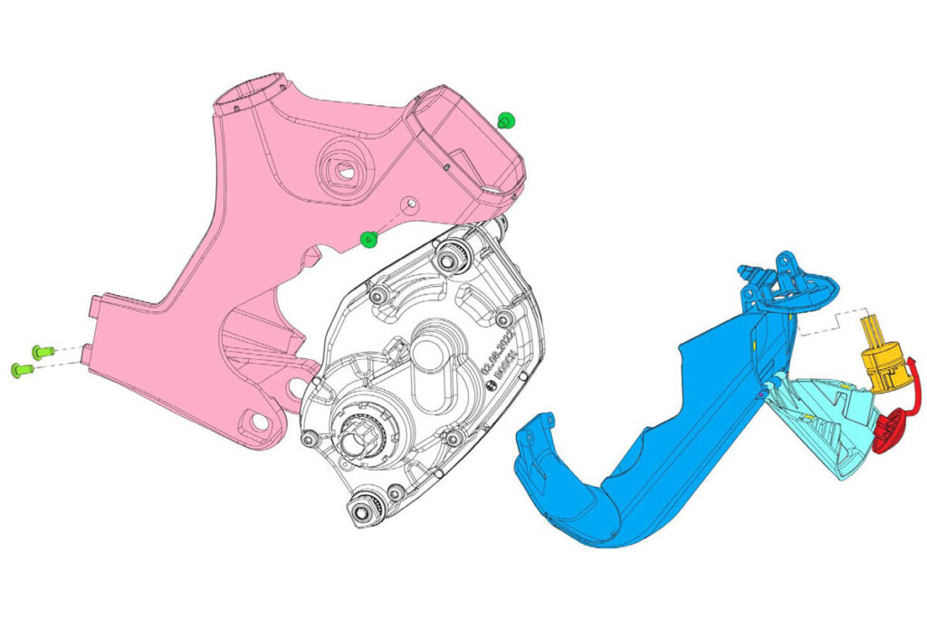 Technical drawing of the motor integration on the Moustache Dimanche 28 Road and Moustache Dimanche 29 Gravel ebikes