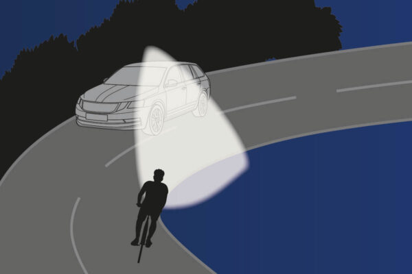 Illustration of the light field of a front headlight without a bend lighting function