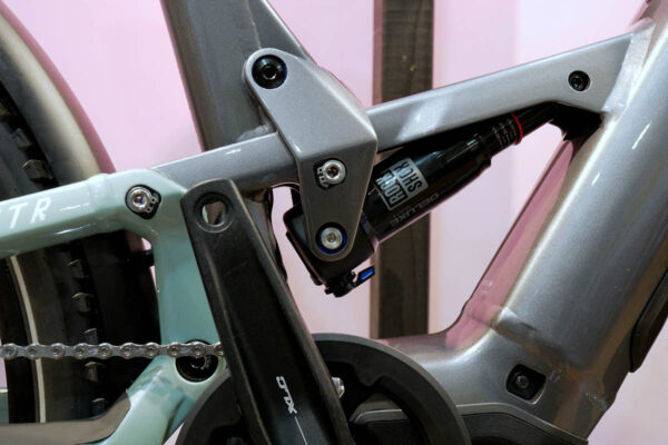 Close-up of the shock on the Haibike Adventr ebike for the 2025 season